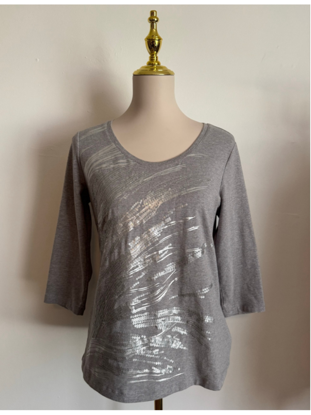 Women's Laura Ashley Petite MP Long Sleeve Tee in Grey and Silver